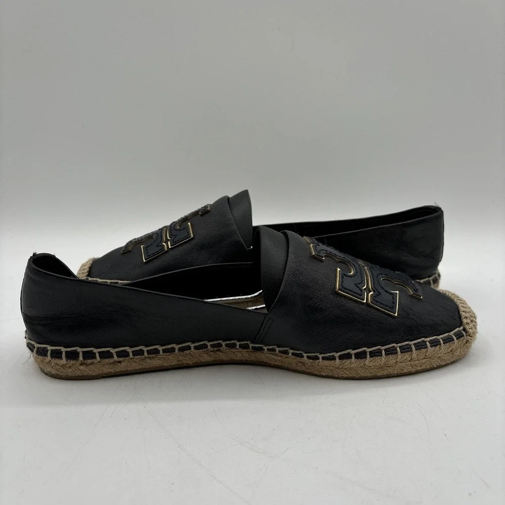 Tory Burch Ines Espadrille Women's 7 Navy Blue Leather‎ Loafer Flats Resort Chic